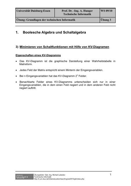 1. Boolesche Algebra und Schaltalgebra - Technische Informatik