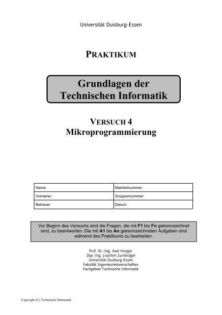 Versuch 4: Mikroprogrammierung - Technische Informatik