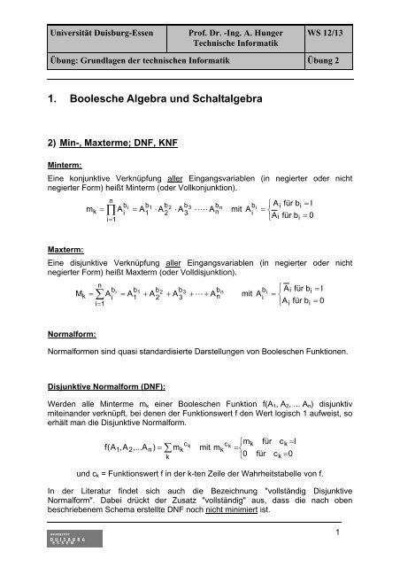 Übung 2 - Minterme und Maxterme (DNF, KNF) - Technische ...