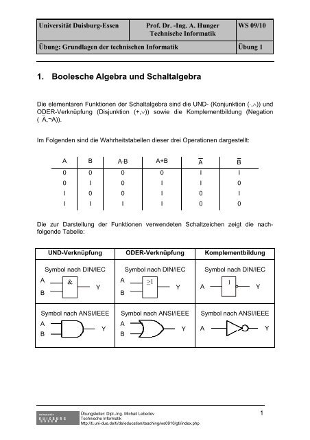 1. Boolesche Algebra und Schaltalgebra - Technische Informatik