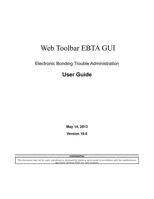 Web Toolbar EBTA GUI - AT&T Clec Online Web Toolbar EBTA GUI - AT&T Clec Online