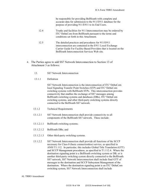 DeltaCom, Inc. (fka ITCD Stand-Alone AL MTSR, LNP Recovery ...