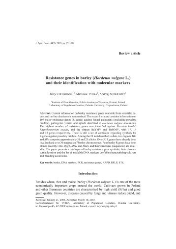 Resistance genes in barley (Hordeum vulgare L.) and their ...