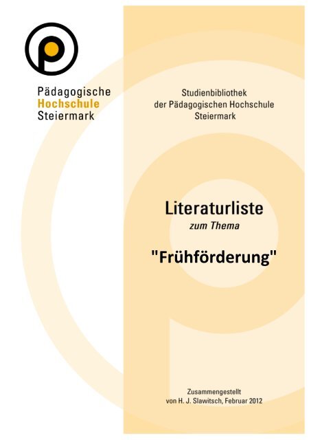 "Frühförderung" - Studienbibliothek der Pädagogischen Hochschule ...