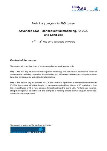 Advanced LCA ? consequential modelling, IO-LCA, and Land-use