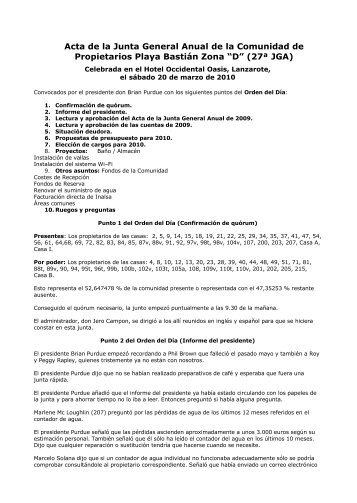 Acta de la Junta General Anual de la Comunidad de Propietarios ...