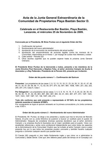 Acta de la Junta General Extraordinaria de la Comunidad de ...