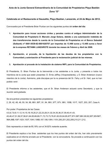 Acta de la Junta General Extraordinaria de la Comunidad de ...