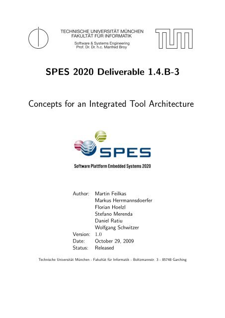 SPES 2020 Deliverable 1.4.B-3 Concepts for an Integrated Tool ...