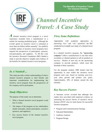 Channel Incentive Travel - The Incentive Research Foundation