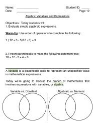 guided notes - (4) algebra - variables and expressions