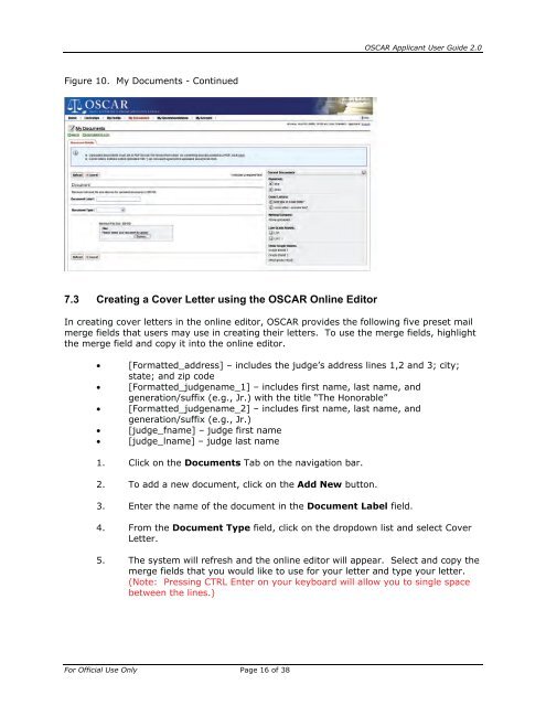 OSCAR Applicant User Guide