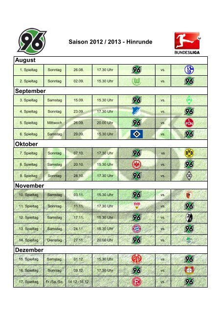 Spielplan 12/13 - Hannover 96