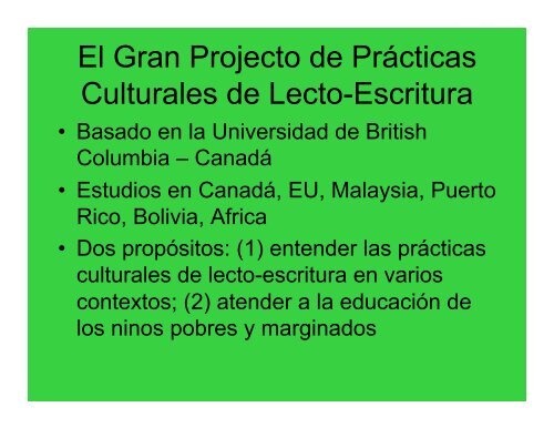 Lecto-Escritura Como Práctica Cultural - CPLS - University of British ...