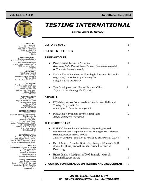 TESTING INTERNATIONAL - International Test Commission