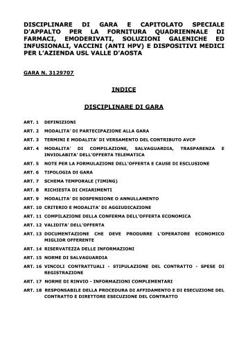 Disciplinare di Gara - Azienda USL Valle d'Aosta