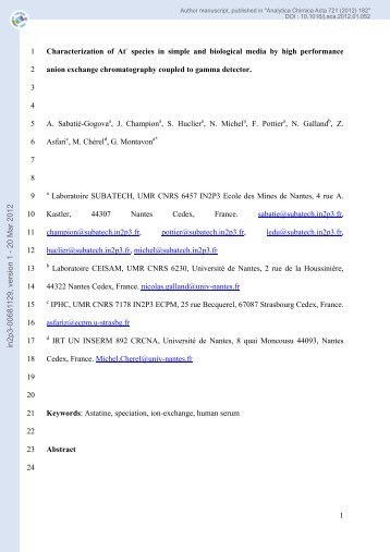 Characterization of At-species in simple and biological media by ...