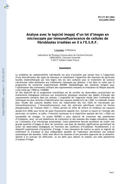 Analyse avec le logiciel imagej d'un lot d'images en microscopie par ...