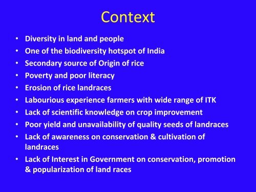 Participatory Crop Improvement of rice landraces – An experience ...