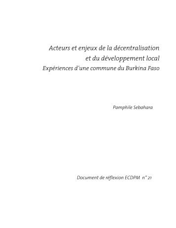 Acteurs et enjeux de la décentralisation et du développement local