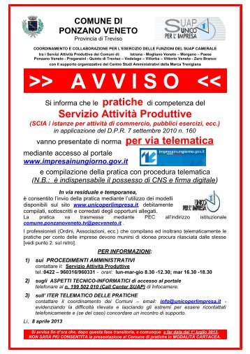 Note Informative sul servizio - Comune di Ponzano Veneto