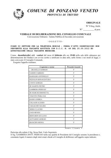 Delibera di Consiglio 8/2013 - Comune di Ponzano Veneto
