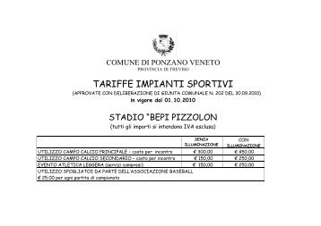 TARIFFE IMPIANTI SPORTIVI - Comune di Ponzano Veneto