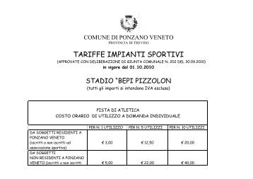 TARIFFE IMPIANTI SPORTIVI - Comune di Ponzano Veneto