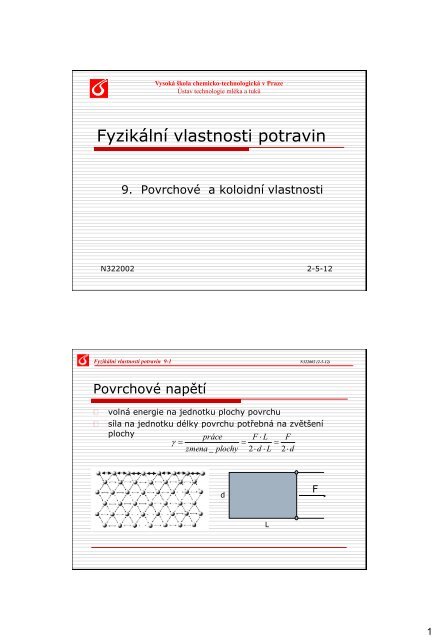 Fyzikální vlastnosti potravin - Vysoká škola chemicko-technologická ...