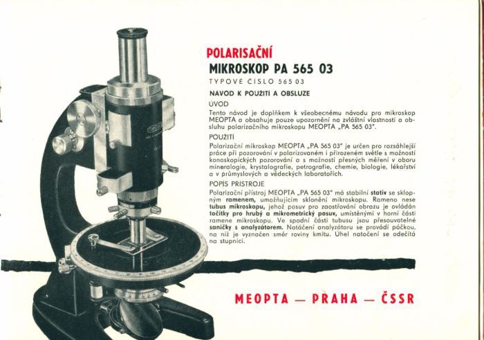 Manuál mikroskopu Meopta PA 565 03