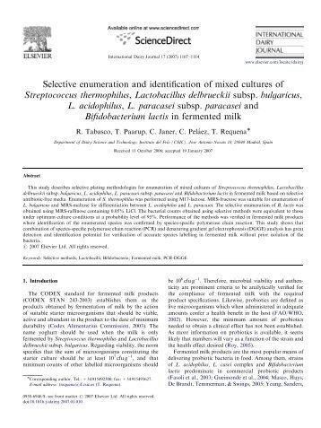 Selective enumeration and identification of mixed cultures of ...