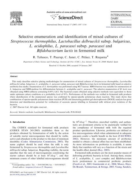 Selective enumeration and identification of mixed cultures of ...