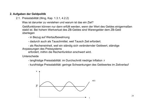 2. Aufgaben der Geldpolitik 2.1. Preisstabilität (Illing, Kap. 1.3.1, 4.2 ...