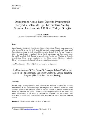 Ortaöğretim Kimya Dersi Öğretim Programında Periyodik Sistem ile ...