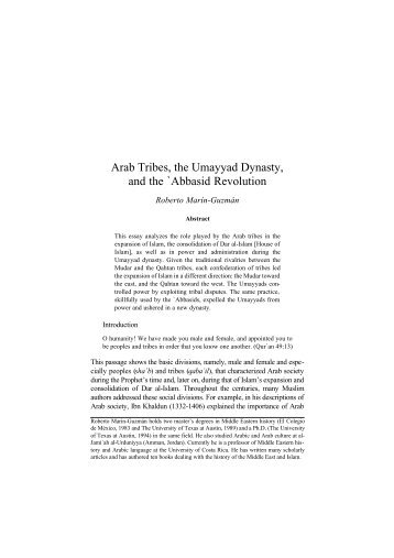 Arab Tribes, the Umayyad Dynasty, and the `Abbasid ... - Epistemology