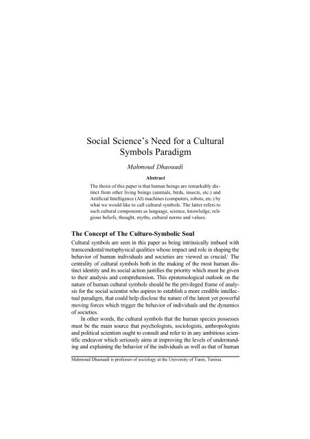 Social Science's Need for a Cultural Symbols ... - Epistemology