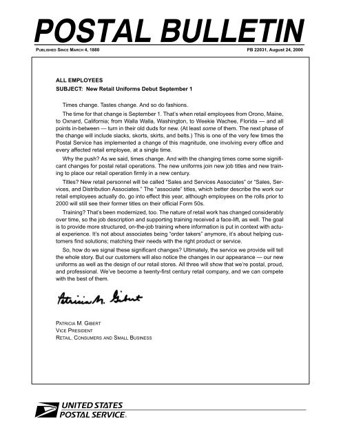Postal Bulletin 22031 August 24 2000 Lake County Philatelic