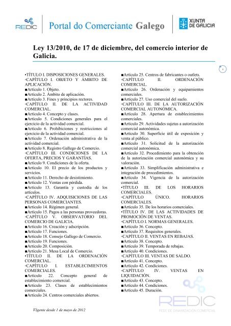 Ley 13/2010, de 17 de diciembre, del comercio interior de Galicia.