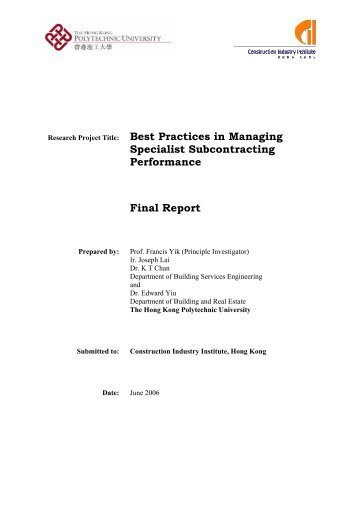 Best Practices in Managing Specialist Subcontracting Performance ...