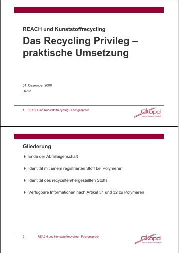 Das Recycling Privileg – praktische Umsetzung - REACh