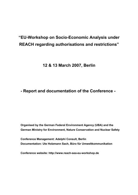 “EU-Workshop on Socio-Economic Analysis under REACH ...