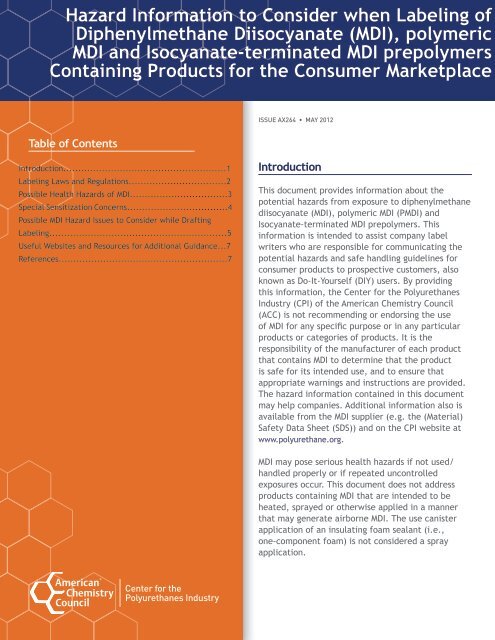 Hazard Information to Consider when Labeling of Diphenylmethane ...