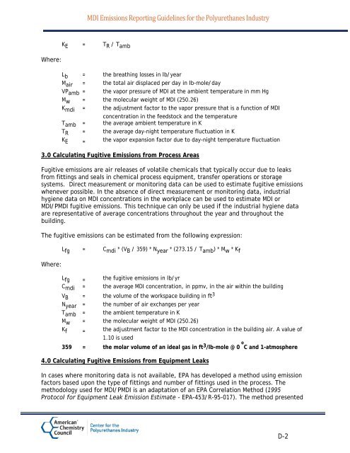 MDI Emissions Reporting Guidelines for the ... - Polyurethanes