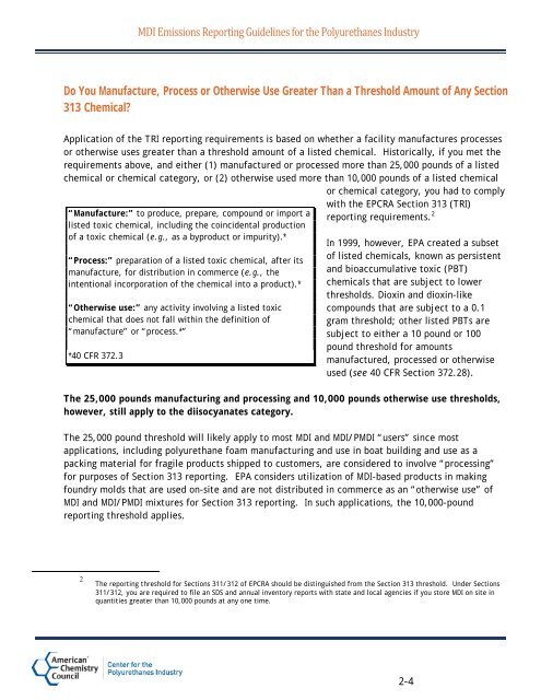 MDI Emissions Reporting Guidelines for the ... - Polyurethanes