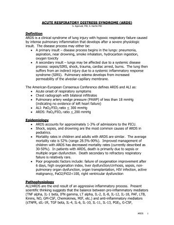 ACUTE RESPIRATORY DISTRESS SYNDROME (ARDS) Definition ...