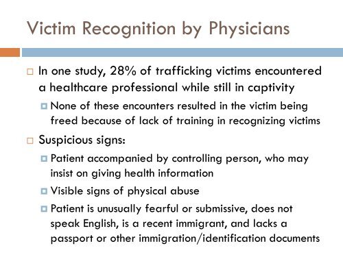 HUMAN TRAFFICKING and Health Care - Stanford University