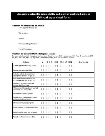 Journal Club- Critical Appraisal Form
