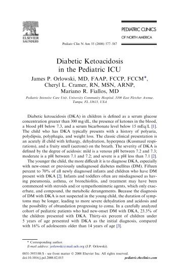 Endocrinology Article Diabetic Ketoacidosis in the Pediatric ICU