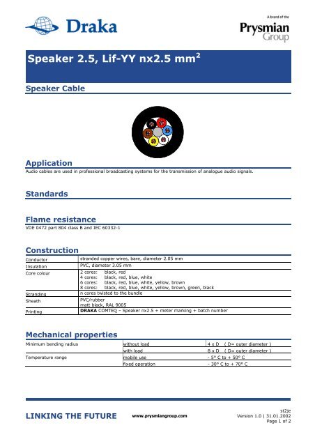 Speaker 2.5, Lif-YY nx2.5 mm2 - Draka Communications - Prysmian