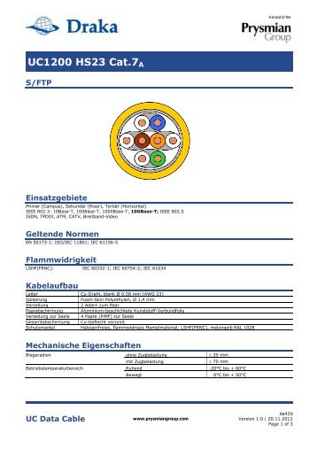 UC1200 HS23 Cat.7A - Draka Communications - Prysmian